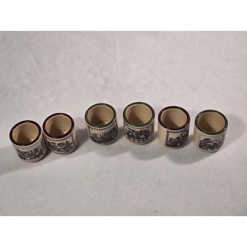 Vintage Country Floral Ceramic Napkin Rings Set of 6 Farmhouse Decor Cream